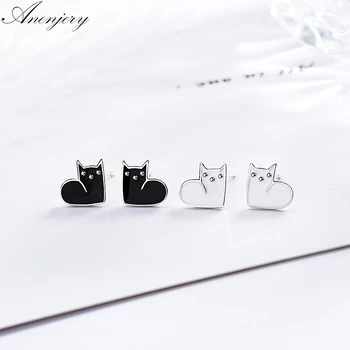 

Anenjery Simple Cute Drop Glaze Black White Silver Color Earrings For Women S-E745