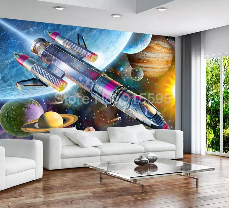 papier peint moderne pour poster photo peint la dessin animé fusée chambre