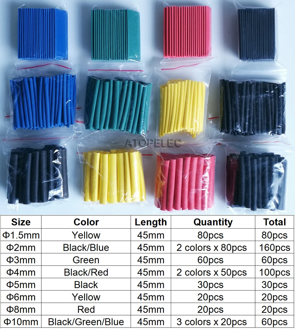 Atfipan 20pcs 2:1 Polyolefin H-type Heat Shrink Tubing Tube Sleeving 5 Specifications Atfipan 20pcs 2:1 Polyolefin H-type Heat Shrink Tubing Tube Sleeving 5 Specifications