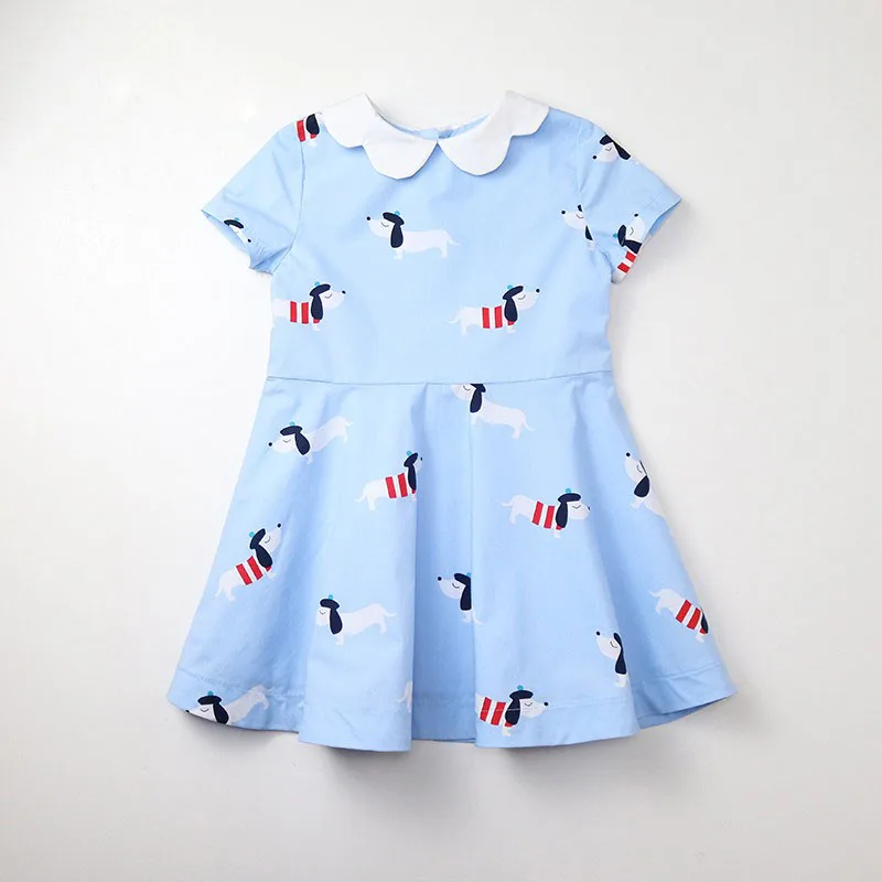 

2019 Girl dog pattern dress Summer New French J Girls Short Dress Sky Blue Dress