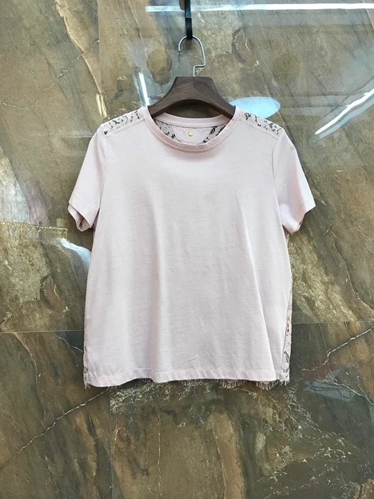 

2019 spring new women's wild short-sleeved back fight lace short T-shirt TEE