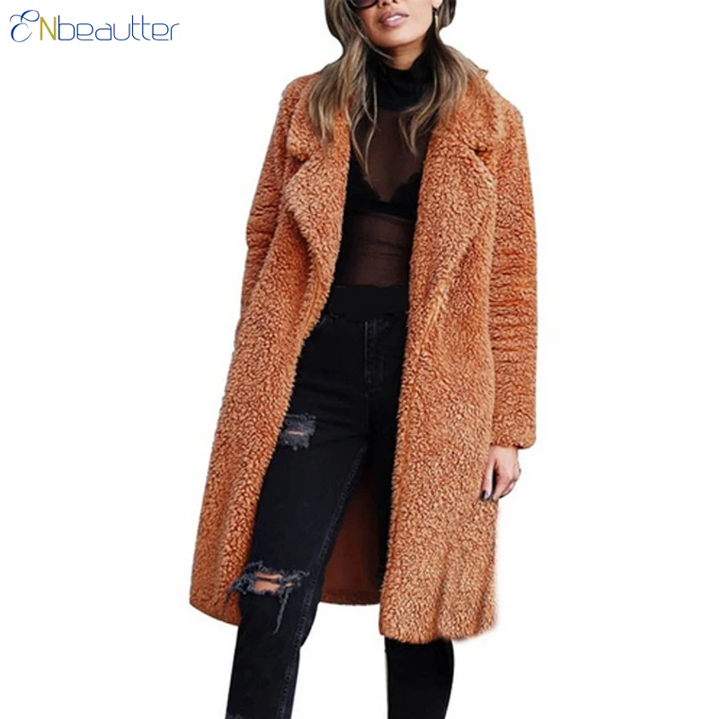 ENbeautter Winter Coat Women Faux Fur Long Overcoa...
