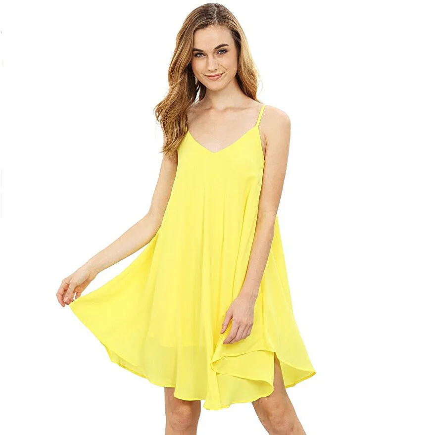 Ropa mujer летнее для пляжа в богемном стиле платье большой маятник с v-образным вырезом на бретельках сексуальное шифоновое платье женское вечернее желтое платье saia