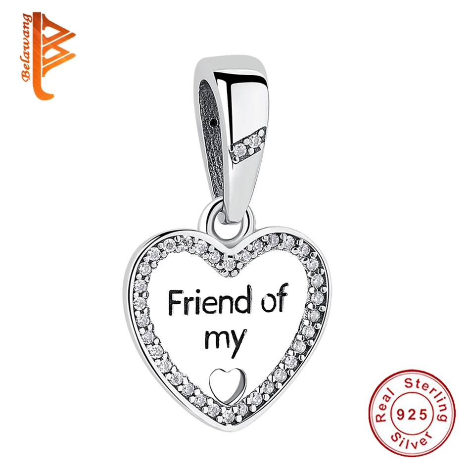 

BELAWANG Authentic 925 Sterling Silver Love Heart Charm Pendant with Clearly CZ Crystal for Women Romantic Valentine's Day Gift