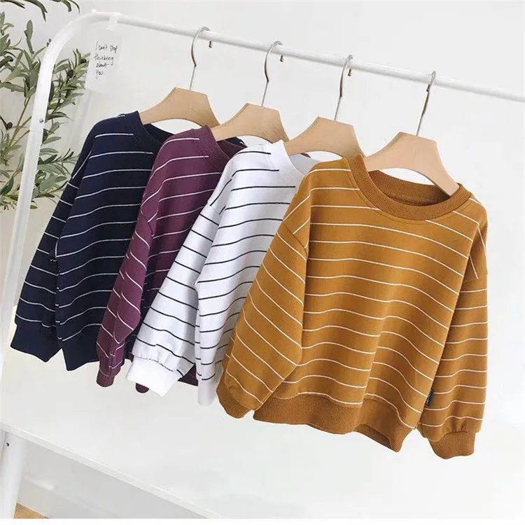 

Children's clothing boy's hoodie spring and autumn 1-3-5-year-old baby long sleeve striped o neck crew neck hoodie