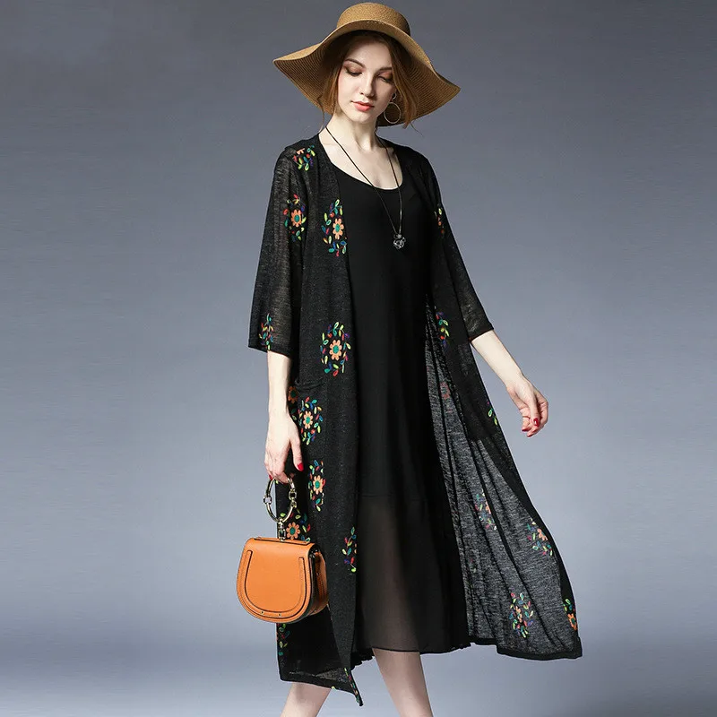 

Floral Prints Knitted Long Shirt Summer Women Plus Size Sun Shirt Knitwear xl to 4xl
