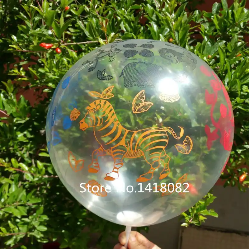 50pcs Lot 12 Inch Transparent Animal Print Balloon Happy Birthday
