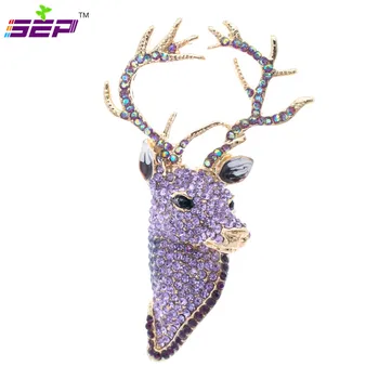 

Purple Reindeer Brooches Rhinestone Crystals Animal Head Deer Brooch and Pins for Women Jewelry Accessories FA3181