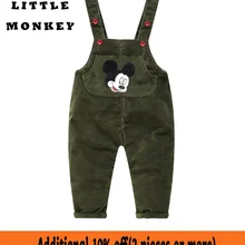 Детские комбинезоны; вельветовые Хлопковые Штаны для маленьких мальчиков; утепленный комбинезон для девочек с рисунком мышки; модные весенние Комбинезоны на пуговицах