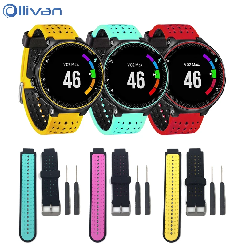 

Ollivan Two colors 2 in1 Watchband Soft Silicone Replacement Wrist Band bracelet strap For Garmin Forerunner 220/230/235/620/630