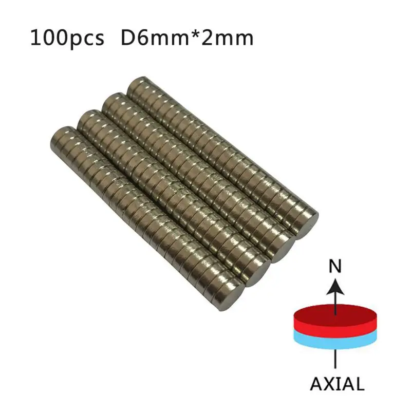100 шт Редкие сильные земные неодимовые художественные ремесленные магниты на холодильник диаметр. 6 мм x 2 мм N50