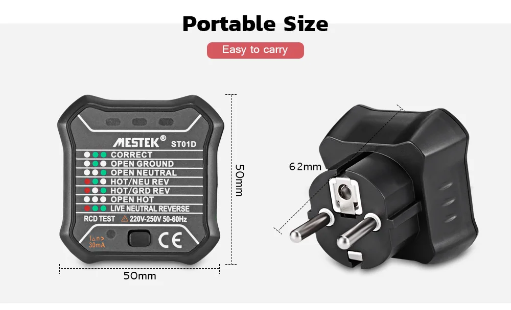 MESTEK ST01D УЗО/GFCI розетка электрическая розетка тестовая er ЕС штепсельная вилка тестовая полярность детектор напряжения настенная вилка выключатель Finder Te