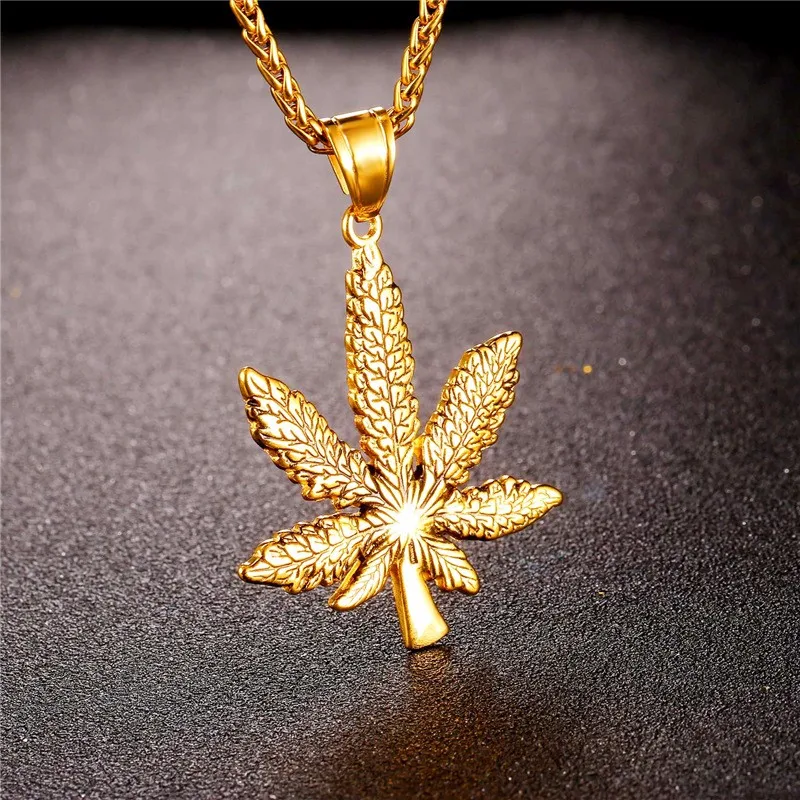 Maple Leaf Necklace With Stainlesss Steel Chain Gold Color Canada