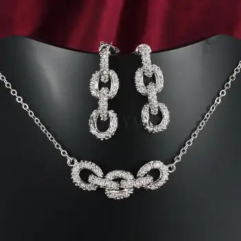 

2018 New Arrival Sparkling Luxury Jewelry AAA Clear White Full 5A CZ Women clavicle Chain Earring Necklace Jewelry Set Gift