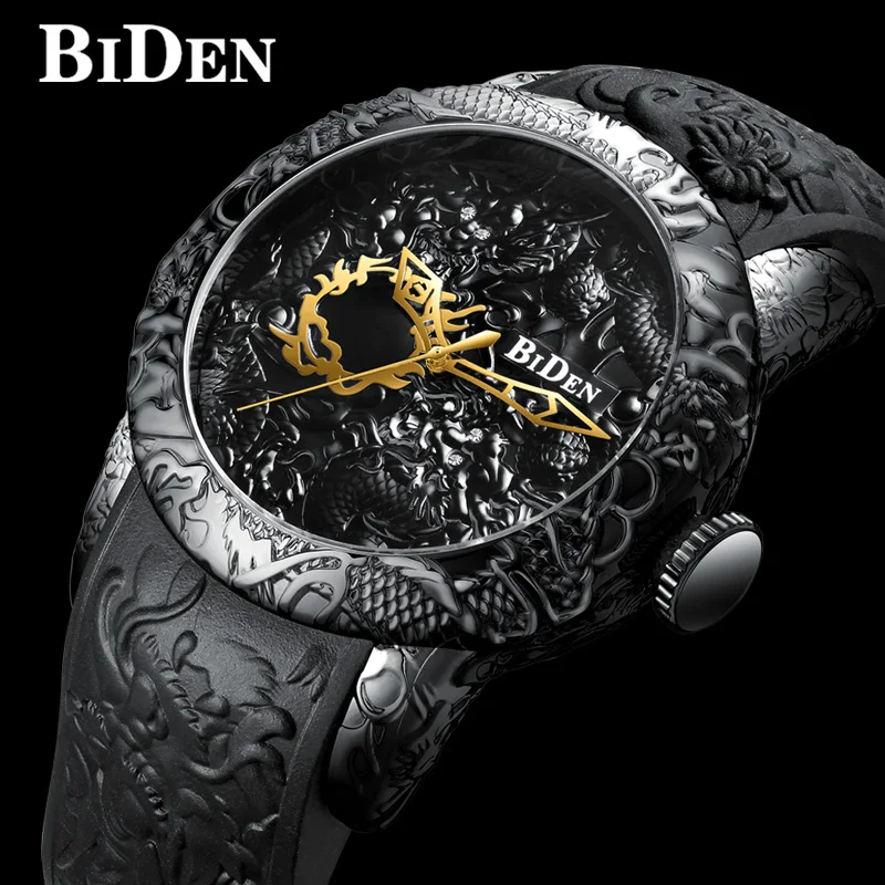 

BIDEN Men Watch Top Brand Luxury Military Sport Male Clock Fashion 3D Dragon Business Quartz Wristwatch relogio masculino 0129