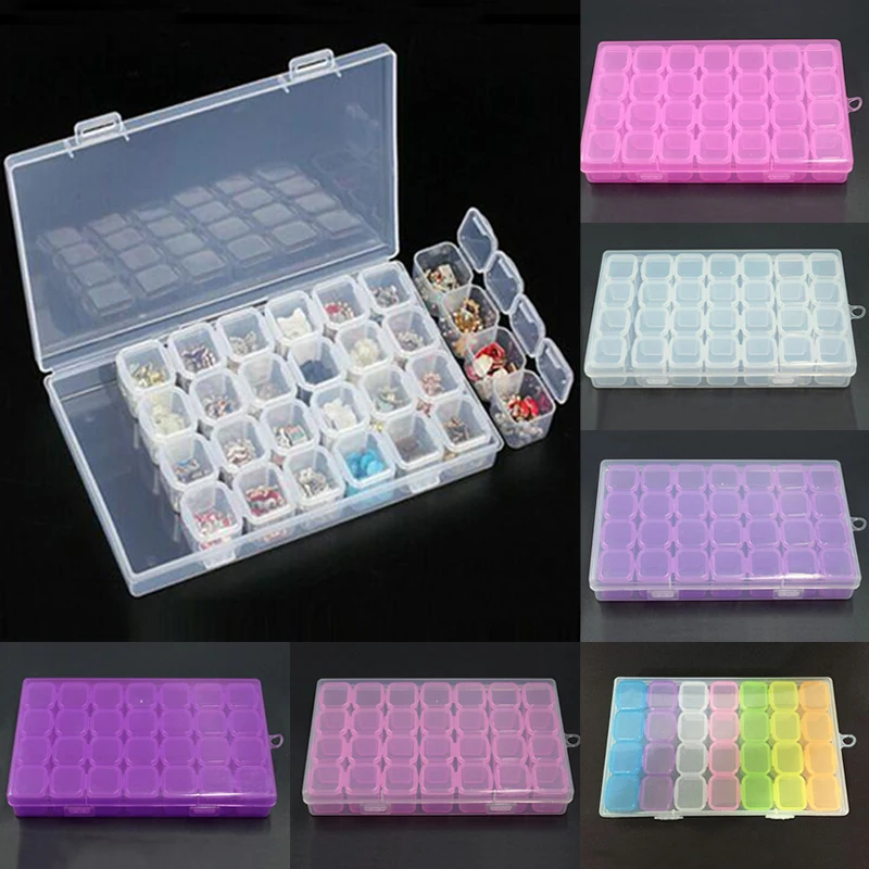 

Grid Storage Boxes For Jewelry Nail Medicine Makeup 28 Compartment Plastic Storage Box Flap cover Home Storage Organization
