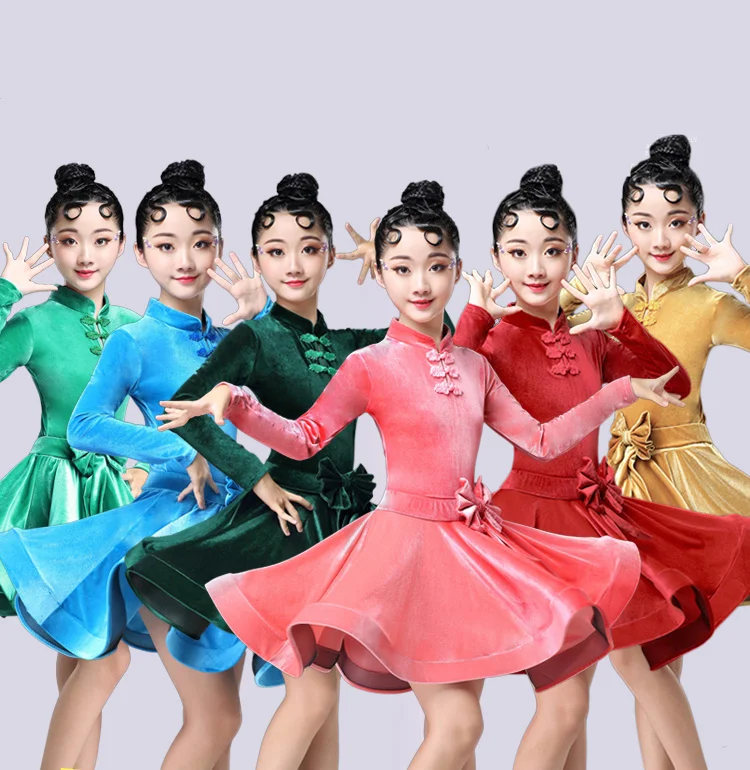 

2019 girls latin dresses for dancing ballroom dance dress rumba samba velvet children samba cha cha tango skirt standard salsa