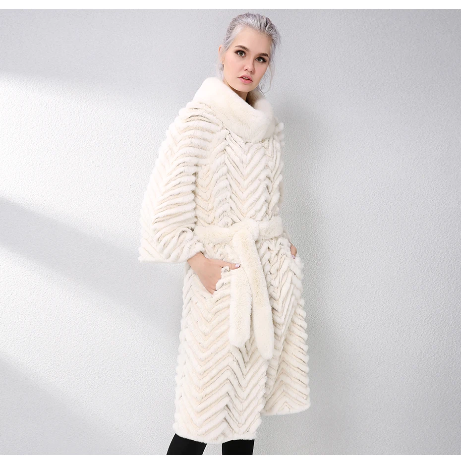 JEPLUDA Long Rex Rabbit Fur Coat With Knitted Lining Wool Natural Real Fur Coat Autumn-Winter Genuine Leather Jacket Women Parka