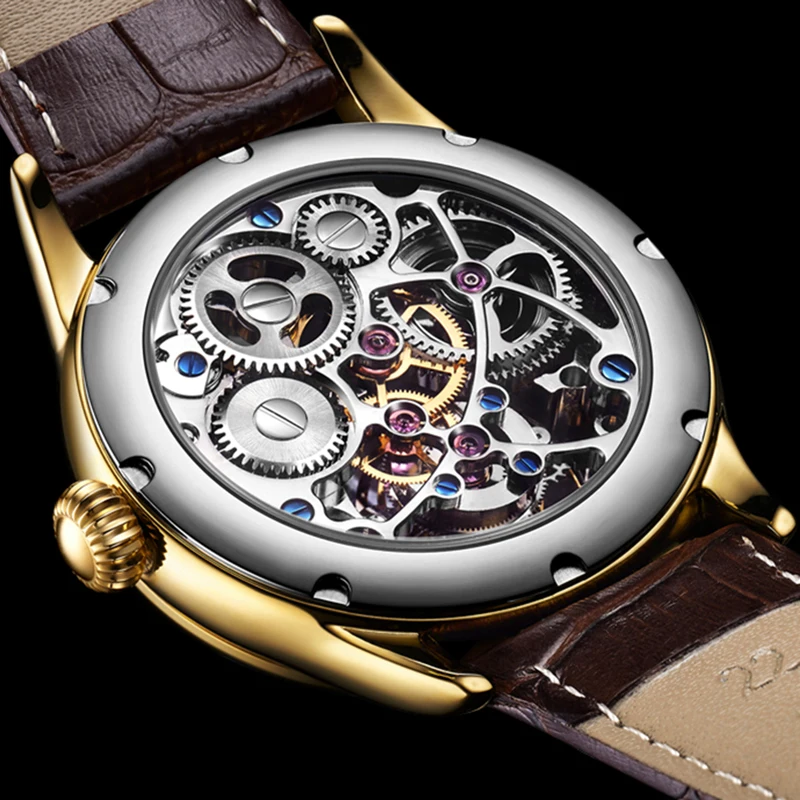 Aesop Real Tourbillon Mechanical Movement Watches Mens Luxury Skeleton Sapphire Watch For Men Rotating Relogio Masculino
