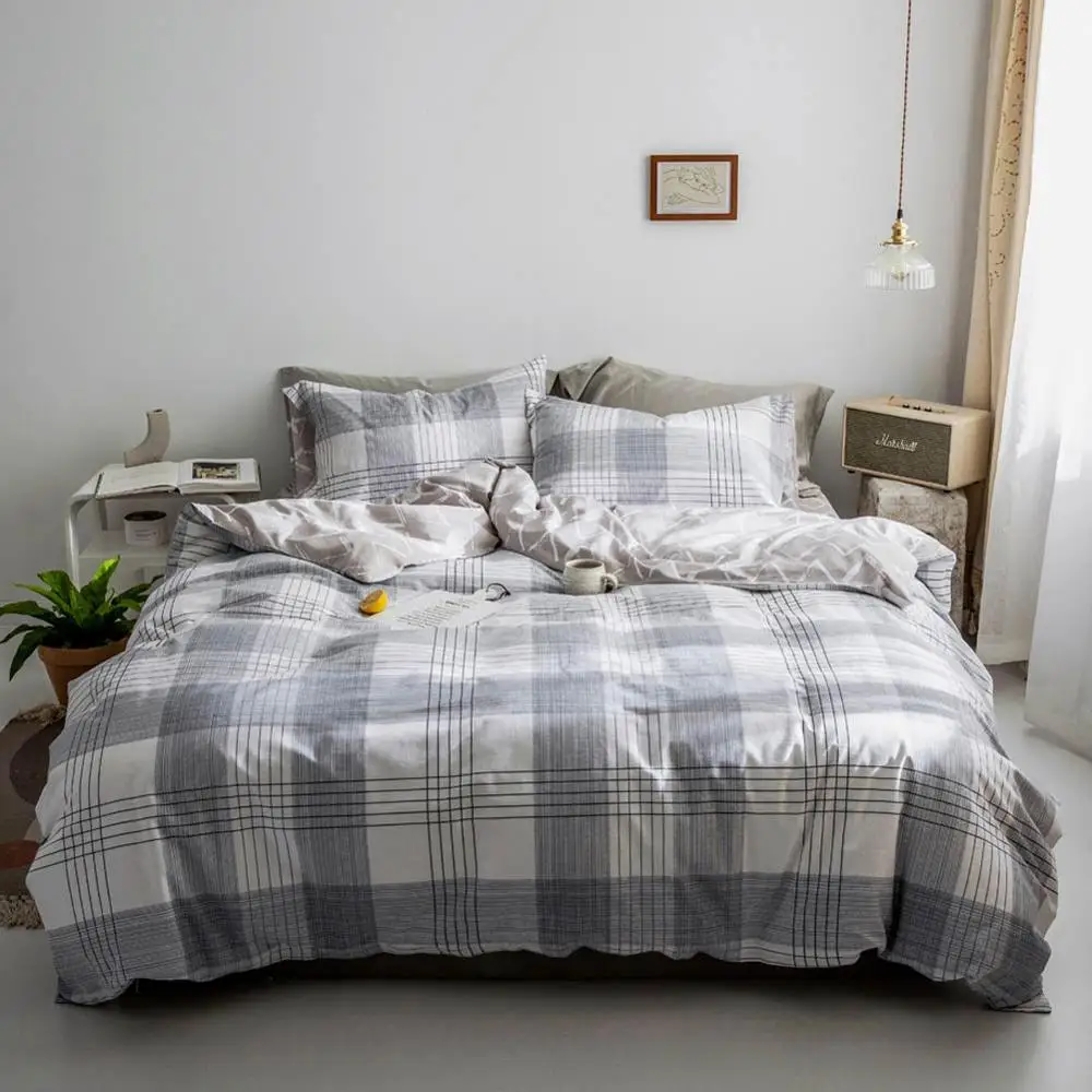 

2019 Grey Lines Plaids Simple Bed Cover Duvet Cover Set Cotton Bedding Set Bedlinens Twin Queen King Flat Sheet Fitted Sheet