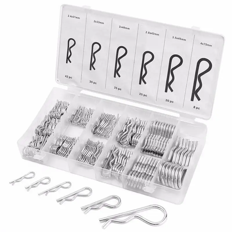 150PC R shaped Cotter Pin Set 6 Sizes Tractor Pin Clips with Plastic