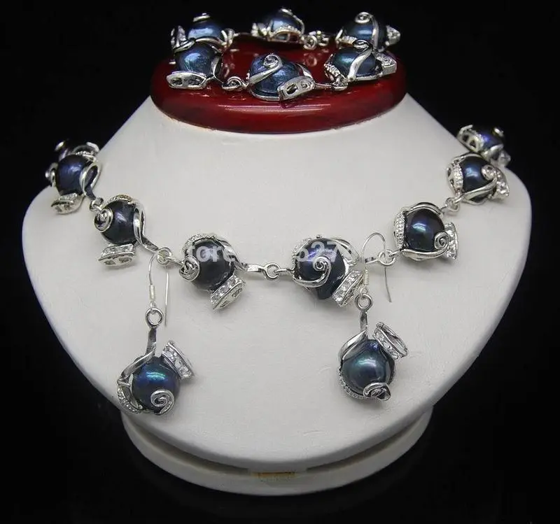 

Wholesale Noble Natural Shape 10-11mm Black Baroque Pearl necklace Bracelets Earring set hot