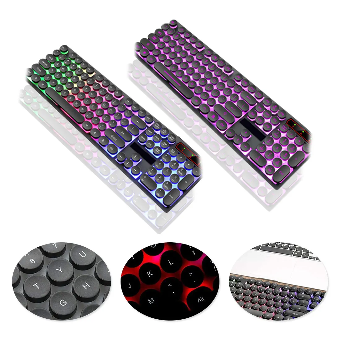 

V8 Round Laser Gaming Keyboard Mechanical Hand-feel 104 Keys Button USB Wired Lighting Keyboard