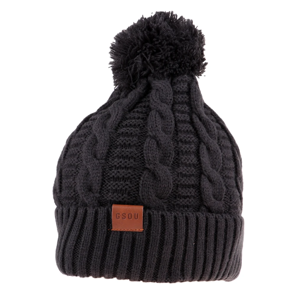 Women Men Winter Knit Hat Beanie Snowboarding Skateboard Pom Knitted Cap with Warm Fleece Lining Skull Soft Thick Cable Ski Cap