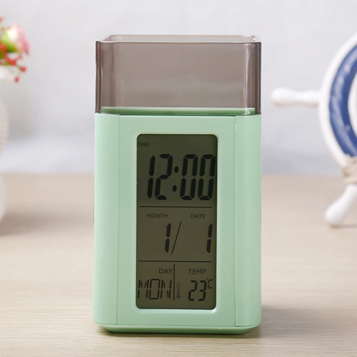 Цифровая настольная подставка для ручек будильник Голосовое управление держатели ручек с температурным календарем дисплей для дома офиса школы