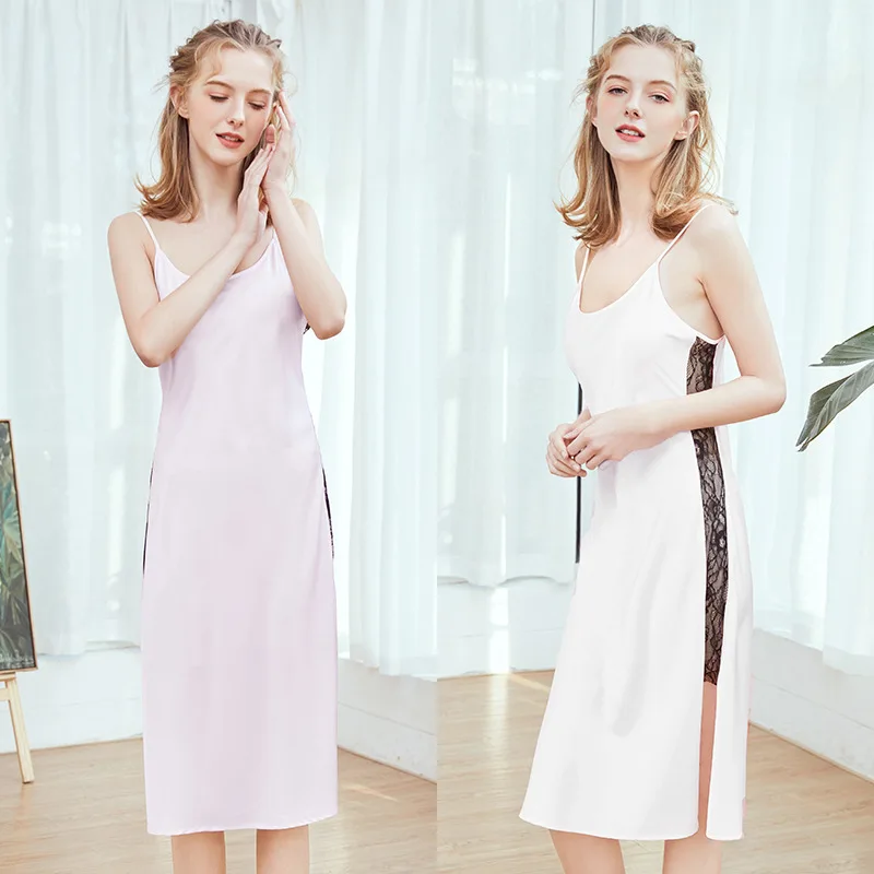 

Summer New Simulation Silk Sexy Nightdress Female Long Paragraph Simple Strap Nightdress Home Clothes Modis Camison Sexy Mujer