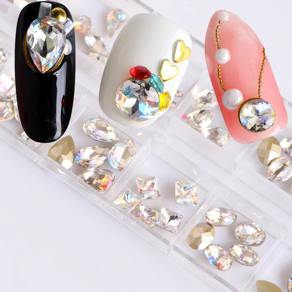 

60pcs Nail Art Rhinestones Mixed Crystal Stones Oval/Water Drop/Horse Eye Designs Shiny Clear Jewelry Nail Art Decoration TRXC