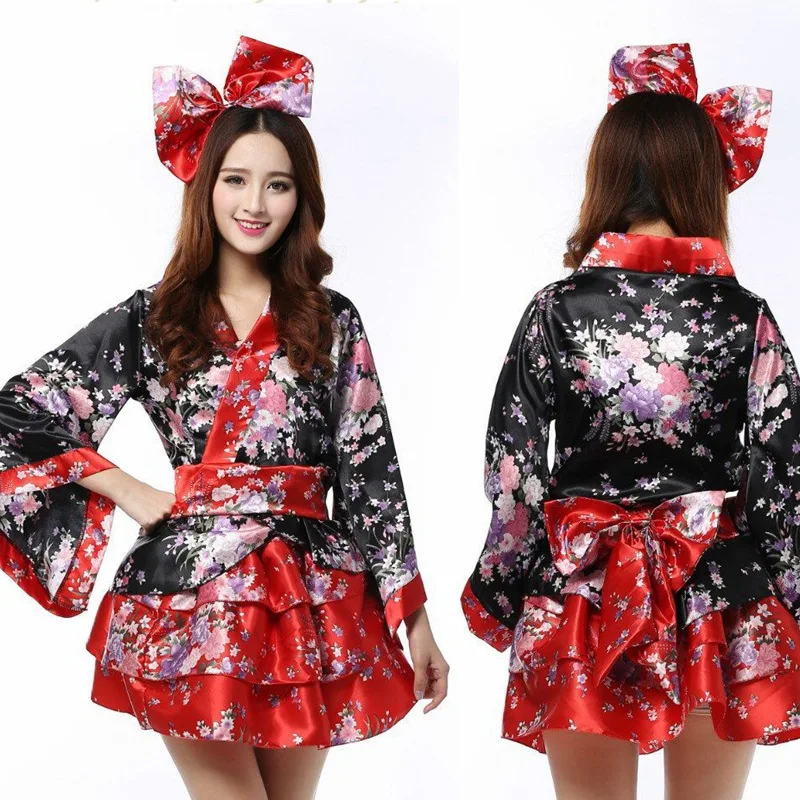 

Adult Anime Lolita Cosplay Woman Geisha Costume Bow Tie Japanese Kimono Cherry Suits Halloween Fancy Dress