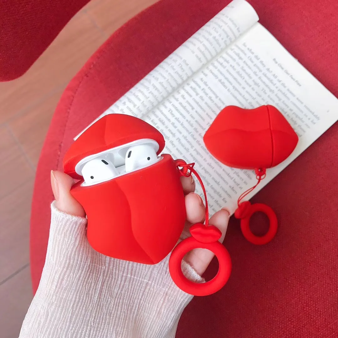 Sexy Lip Earphone Case For Airpods 1 Case Finger Ring Silicone Case Cover for Airpods 2 Earphone Bag Protective Earbuds Cover