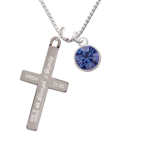 10mm Blue Crystal Drop - Strength and Dignity - Cross Necklace (1)