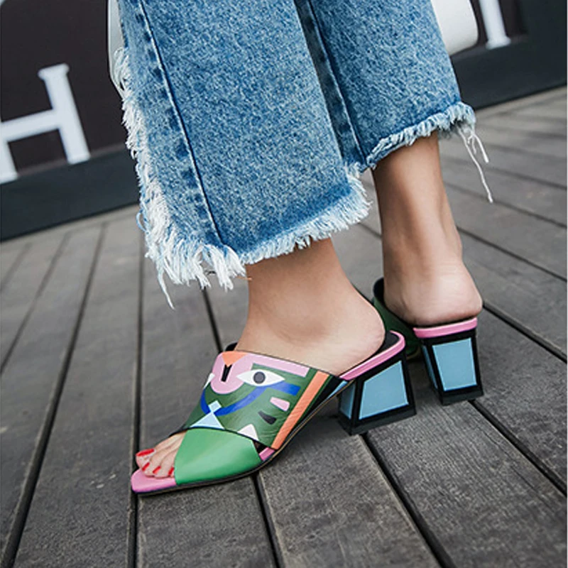 

women sandals square high heels top quality casual women mules Women's Summer Flip Flops Women Lace Beach shoes LDLGY