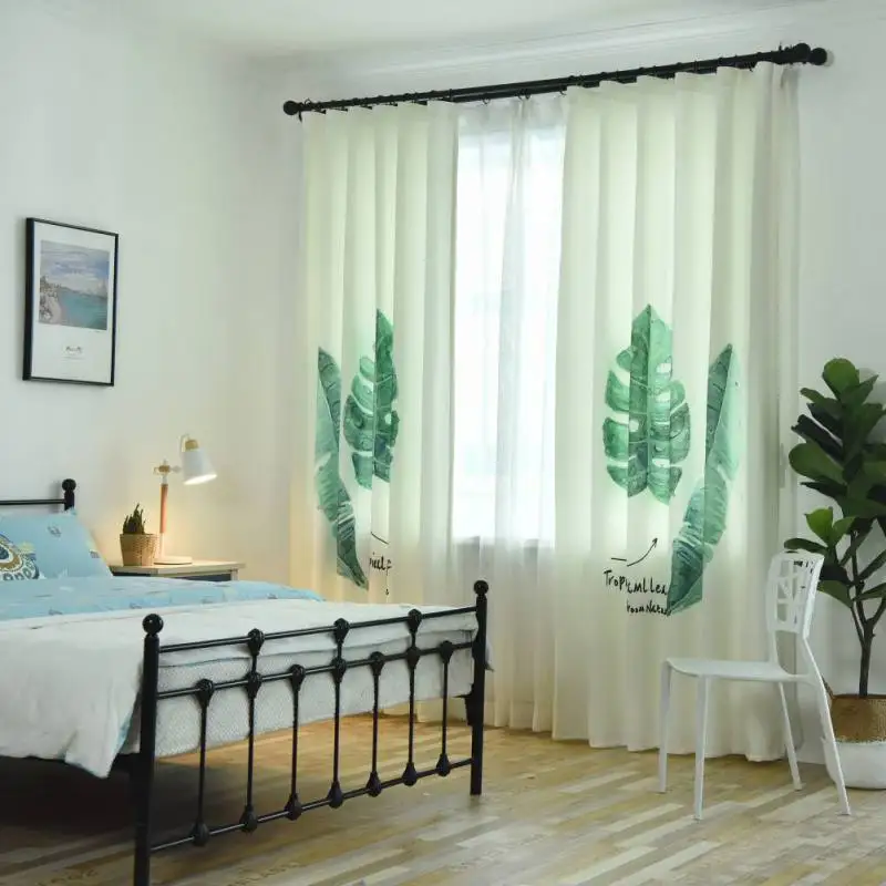 

Bedroom Soft Leaves French Bedroom Shading Decoration Room Flamingo Living Printed Window Curtain Y