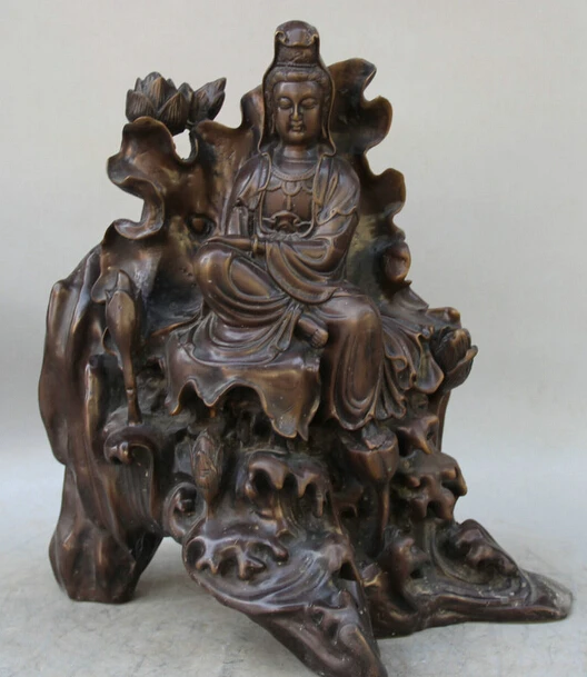 

JP S0524 15" Chinese Bronze Seat lotus leaf Kwan-yin Guan Yin Boddhisattva Goddess Statue
