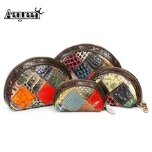Aequeen noche de las mujeres de embrague del partido bolso patchwork de cuero genuino bolso de estilo vintage shell 4 unids conjunto de bolsas
