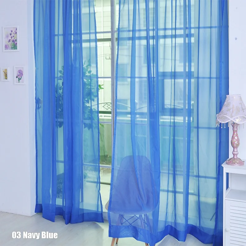 Новая мода, карамельный цвет, занавески для окна, прозрачная вуаль, марля, занавеска для кафе, кухни, гостиной, балкона, Декор#229315 - Цвет: Navy Blue