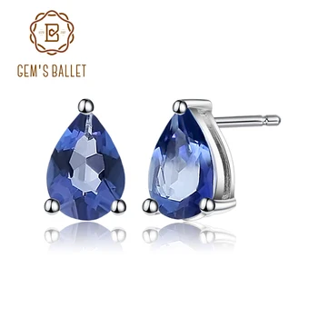 

Gem's Ballet 4*6mm Natural Pear Shape Iolite Blue Mystic Quartz Gemstone Stud Earrings 925 Sterling Silver Jewelry For Women