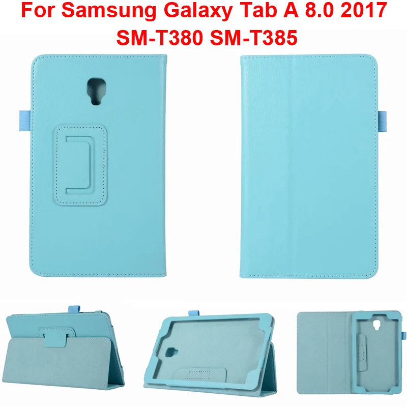 SM-T380 SM-T385 PU 가죽 스탠드 케이스, 삼성에 적합한 갤럭시 탭 A 8.0 2017 프로텍터, 쉘 커버, 삼성에 적합한 TabA 8.0 인치