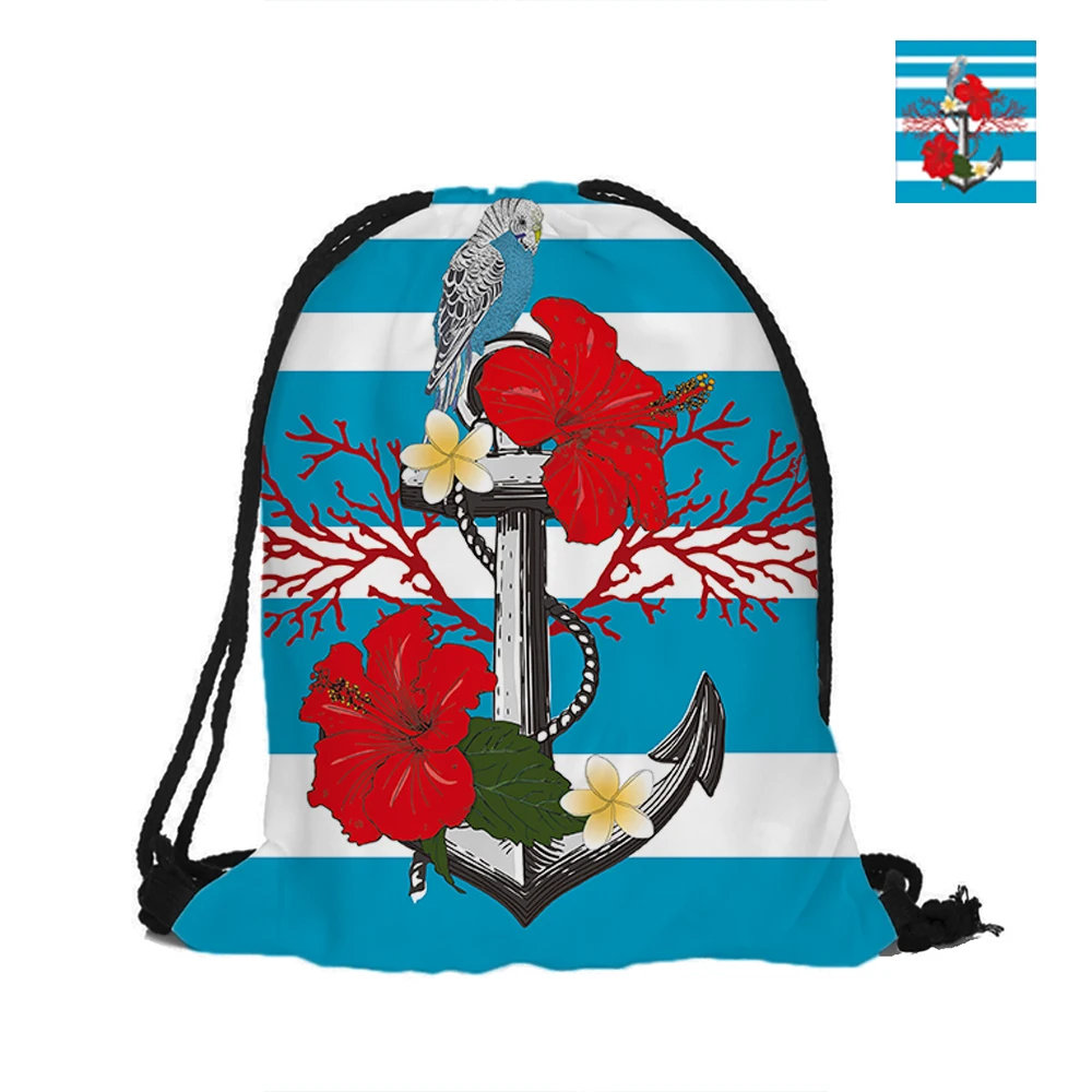 ЯКОРЬ цветок и попугай Печать Drawstring Рюкзак Мода полиэстер сумки для женщин