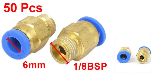 50 Pcs 1/8BSP Male Threaded 6mm Push in Joint Pneumatic Connector Quick Fittings