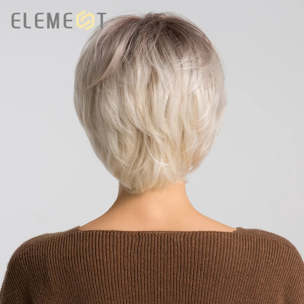 ELEMENT 6 дюймов короткие прямые синтетические парики смесь 50% человеческих волос