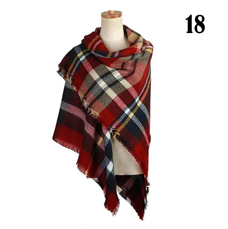 Женский зимний шарф, классический клетчатый шарф, женские теплые мягкие кашемировые шарфы, массивное большое одеяло, шаль, треугольные шарфы - Цвет: 18C