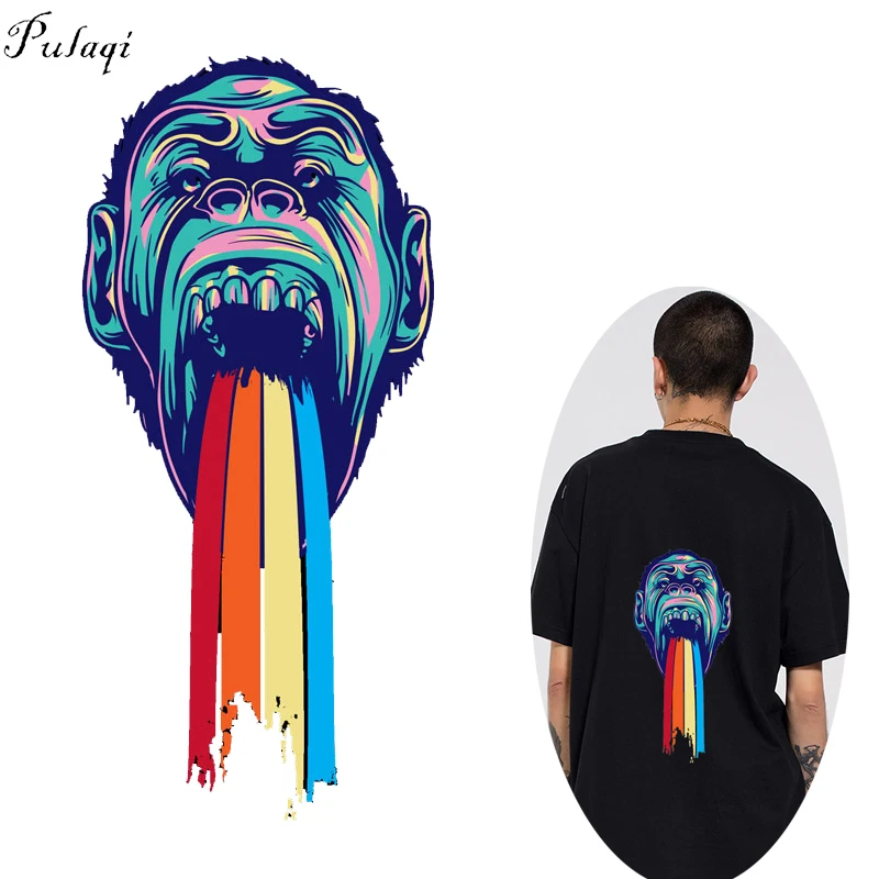 

Pulaqi Cool Rainbow skull Iron On Transfer Printed Punk Patches DIY Heat Transfer Vinyl Washable For Clothing T-shirt Decor F