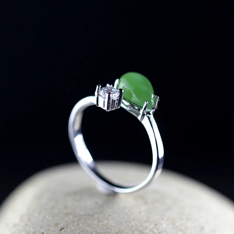 

S925 sterling silver jewelry fashion boutique water drop shaped lady and Tian Biyu open ring