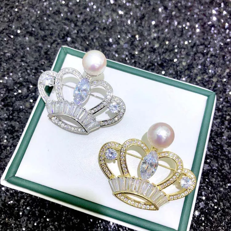 

New Arrival Elegant Crown Design Pearl Breastpin Holder Women DIY Pearl Brooch Components Silver&Gold Color 3Pieces/Lot