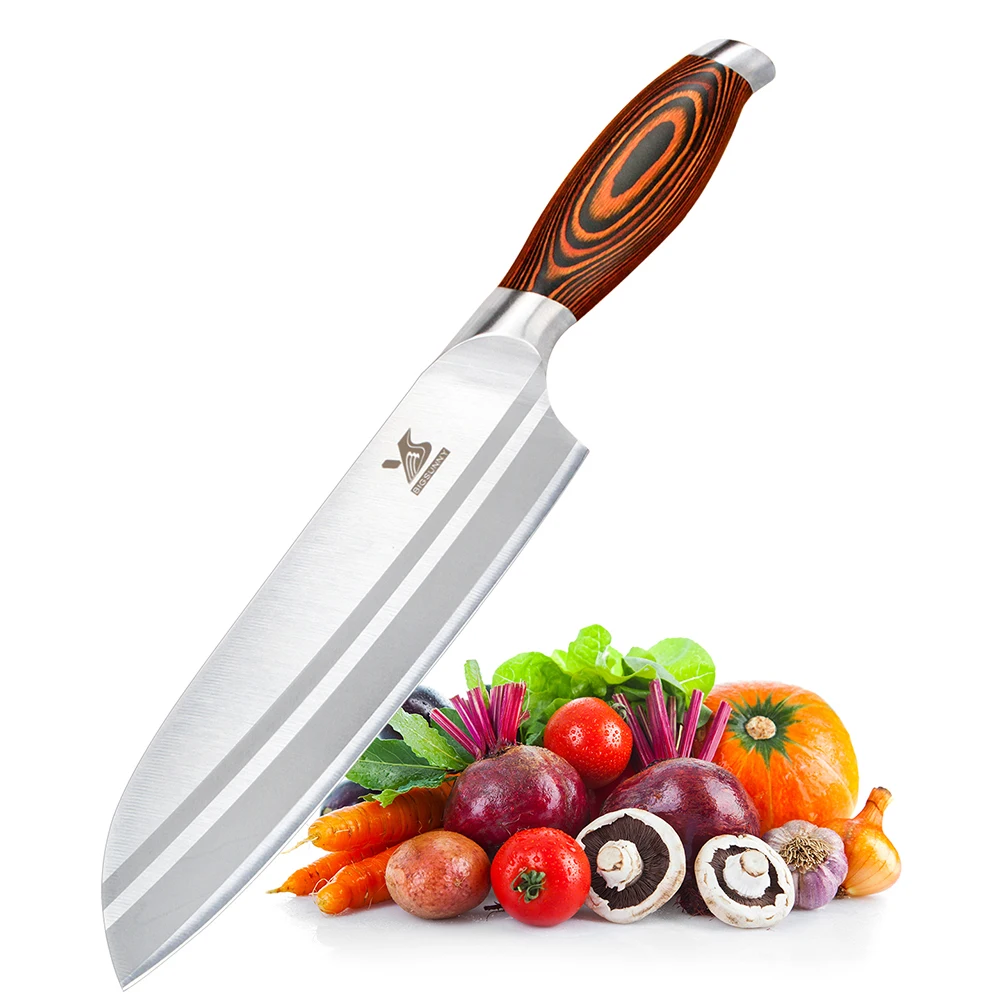 

BIGSUNNY 7-Inch Santoku Knife with High Carbon Stainless Steel Razor Sharp Blade Chef Knives Meat Vegetable Knife Cleaver