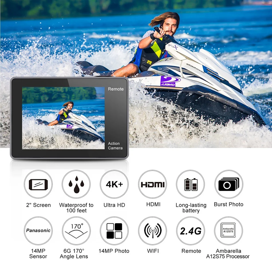 EKEN H9R plus A12 Ultra 4K 30FPS Wifi Экшн камера 30 м Водонепроницаемая 1080p go стабилизация